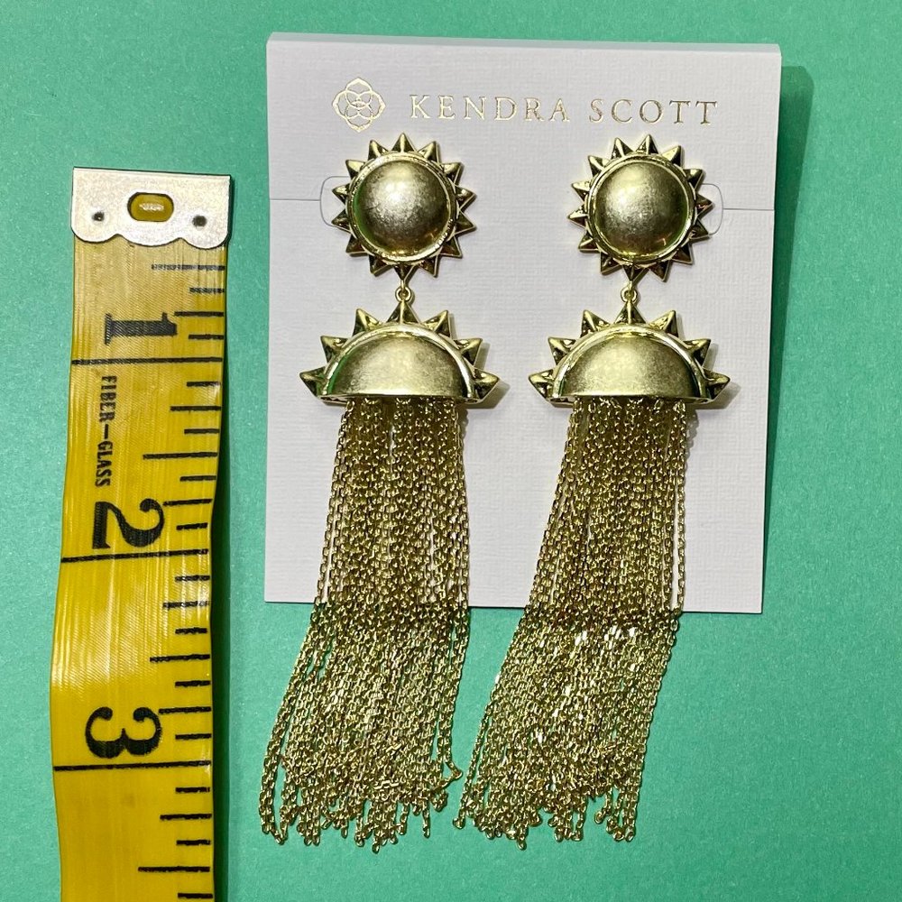 NWT Kendra Scott 14K Gold Plated Sun Earrings with Chain Tassles - Picture 11 of 14